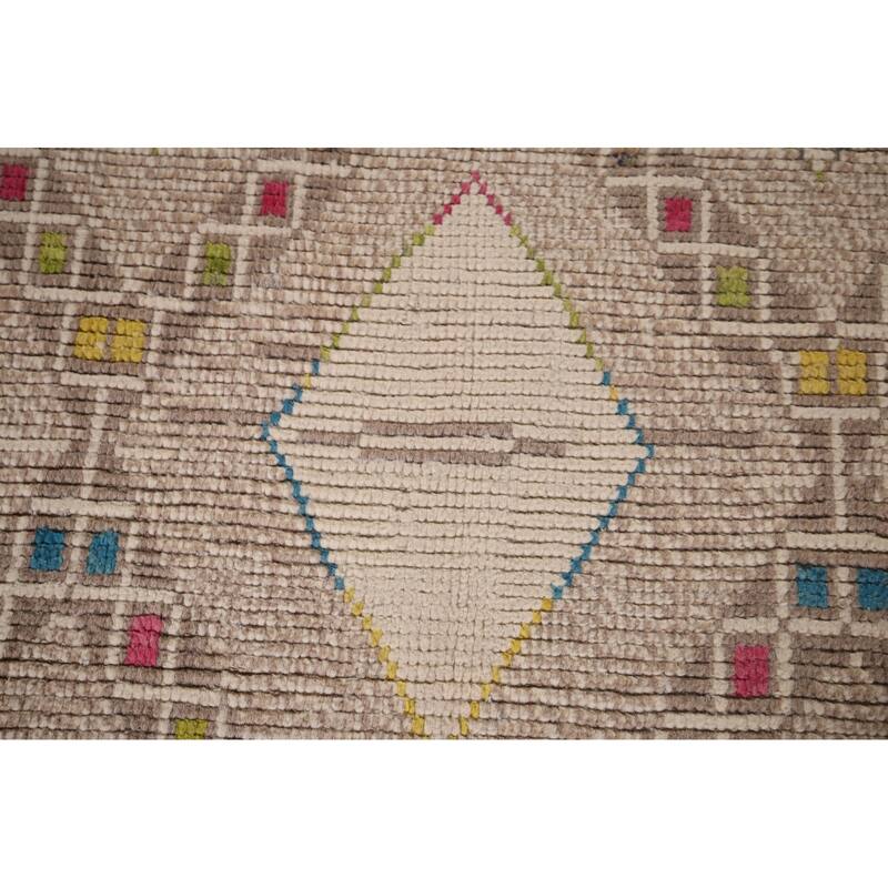 Geometric Moroccan Area Rug Hand-Knotted Oriental Wool Carpet - 5'7"x 10'0"