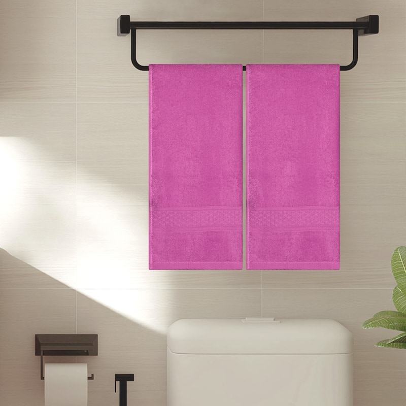 Cotton Hand Towels for Bathroom, 2 Pack Solid Textured Hand Towel Set for Bath, Hand, Face, Gym and Spa 13"x30" - Dark Pink