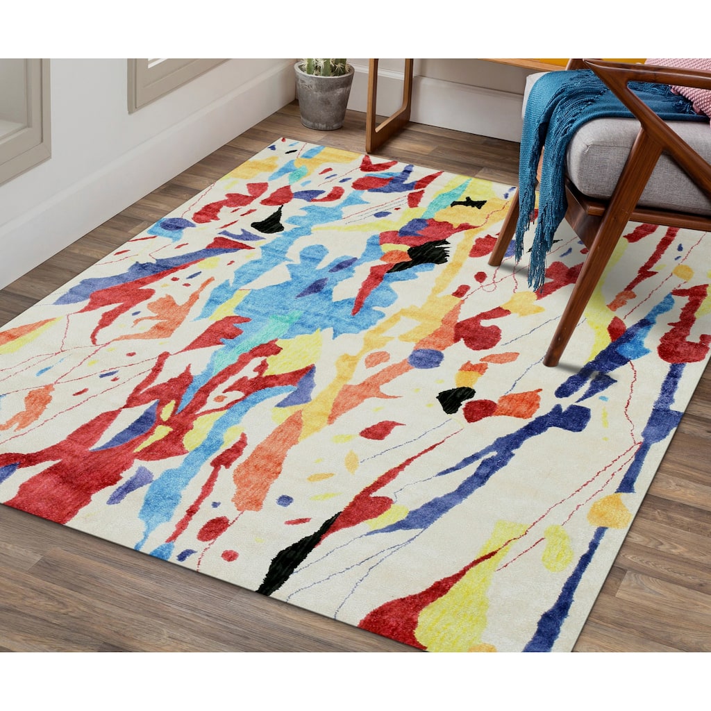 Hand-tufted Viscose Ivory Contemporary Abstract Bamboo Picaso Rug - 7'9" x 9'9"