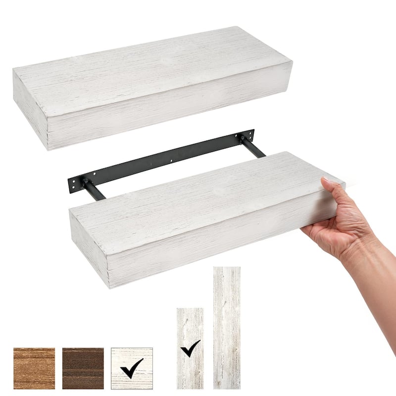 American Art Decor Rustic Whitewashed Wood Floating Shelf