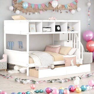 Twin Over Full Bunk Bed with Shelves, Storage Staircase, and 2 Drawers ...