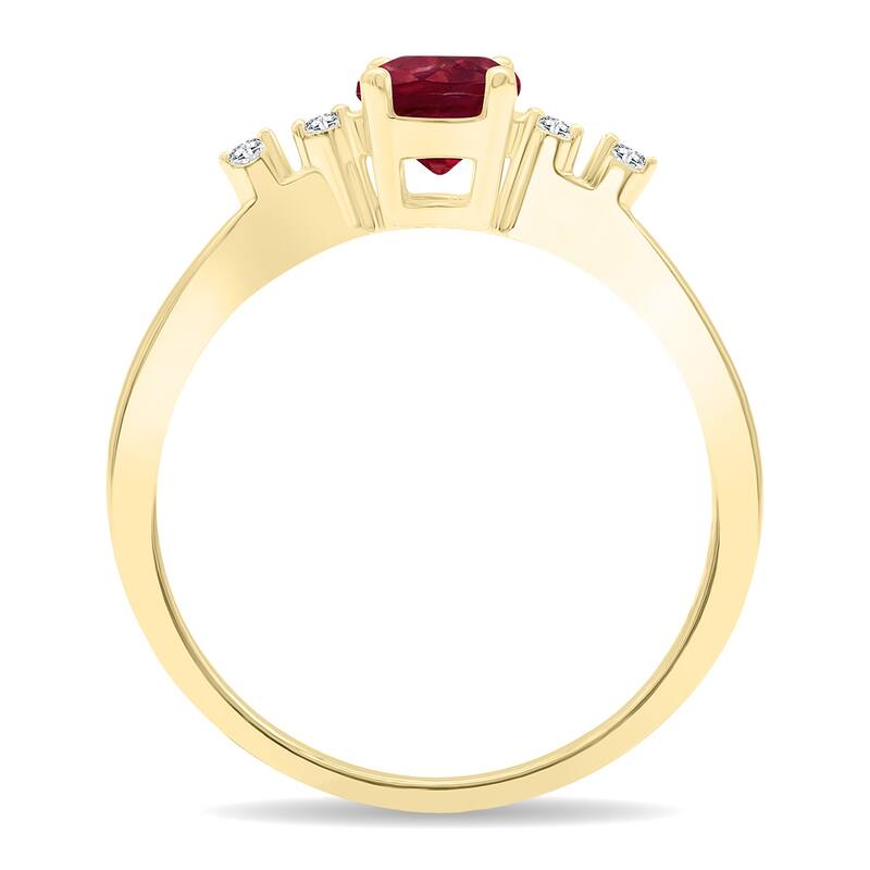 Women's Round Shaped Ruby and Diamond Sparkle Ring in 10K Yellow Gold