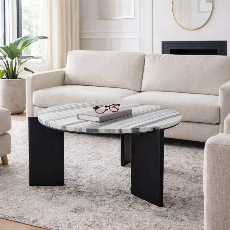 Marble Panda Coffee Table - Black/White, 32" - 32.0"