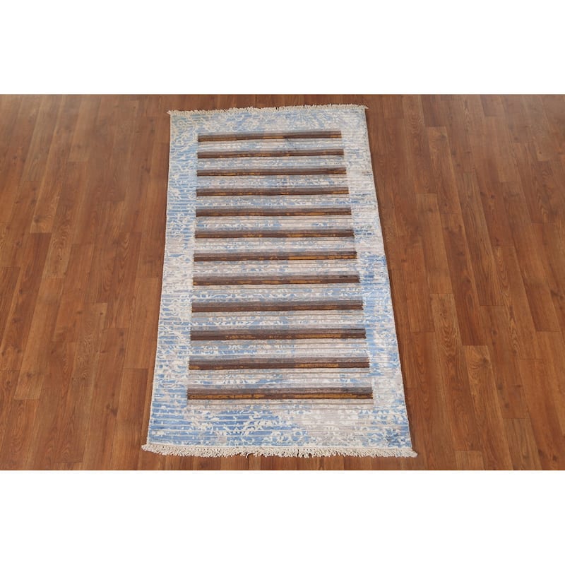Multi-Color Modern Accent Rug Handmade Wool Carpet - 2'8"x 4'9"