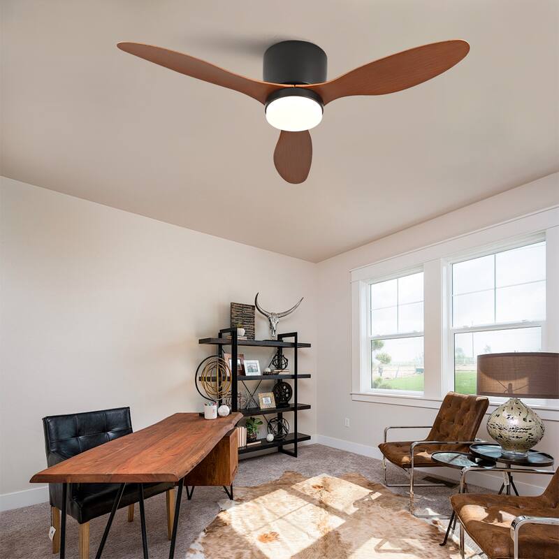 42-inch Ceiling Fan with Light, Ultra-Slim Flush-Mount Design, 3 ABS Plastic Blades, Remote Control Included