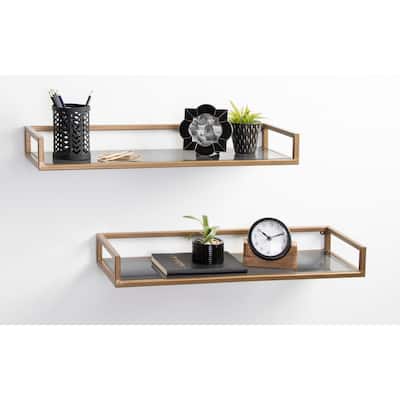 Kate and Laurel Blex Metal and Glass Wall Shelf
