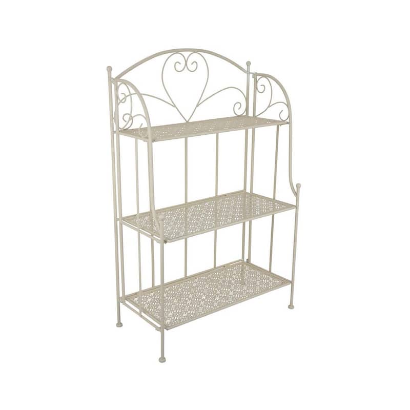 Modern Plant Stand with 3 Tier Shelves, Scrolled Floral White Metal