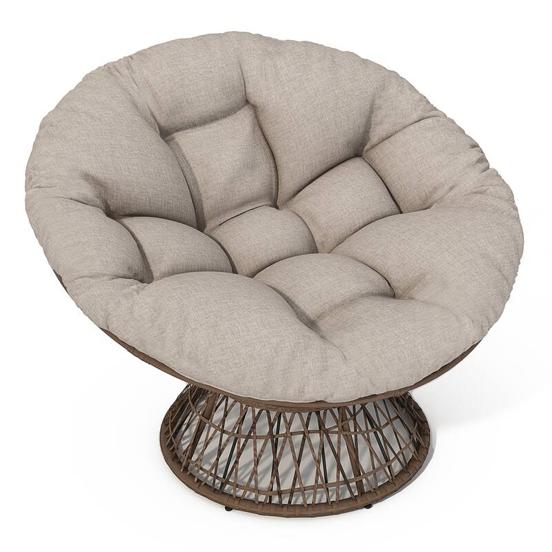 41.5" Ergonomic Wicker Swivel Chair with Cloud Thick Density Fabric Cushion, 3-proof Cover,High Capacity Iron Frame