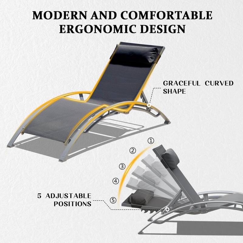 GDFStudio - Adrian Adjustable Aluminum Outdoor Pool Lounge Chair Set with Metal Side Table for All-Weather