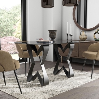 Furniture of America Helvetia Modern Black 58-inch Glass Top Dining Table