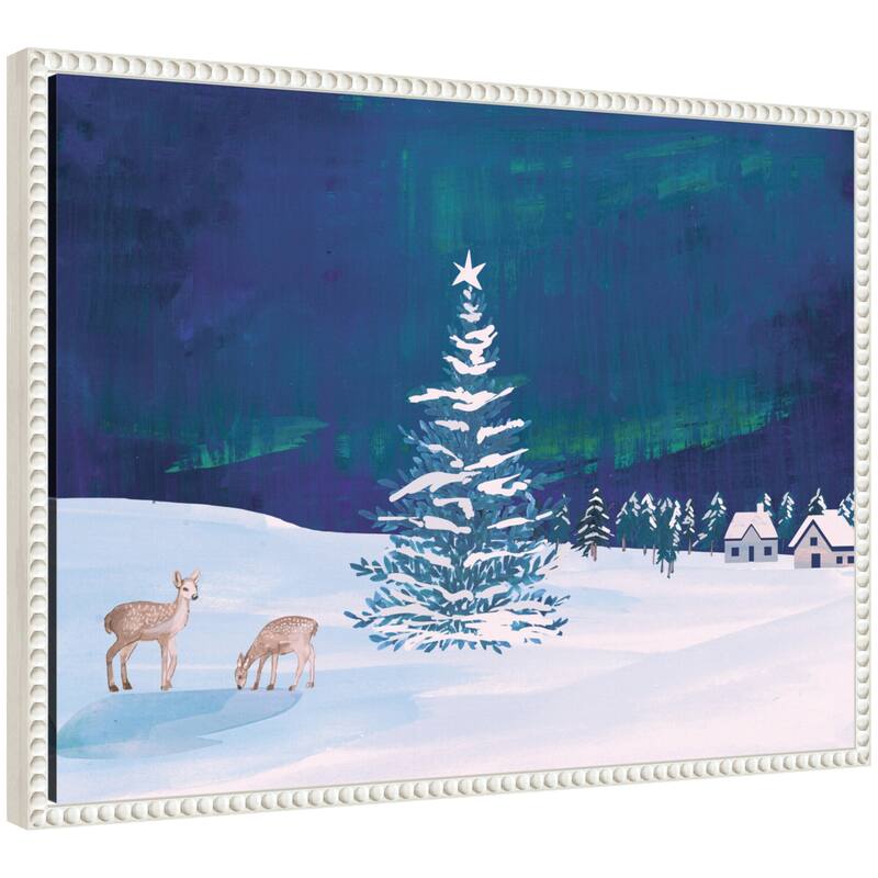 Kate and Laurel Sylvie Beaded Nothern Lights Winter Framed Canvas by Teju Reval - 18x24