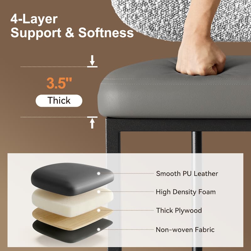 1 Piece 24'' Bar Modern PU and Chenille Bar Stools, Counter Height Bar Chairs for Kitchen Island Dining Room