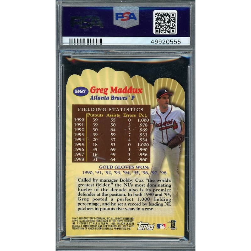 Greg Maddux 2000 Topps Hands of Gold Baseball Card #HG7 Graded PSA 10 - 8'6" x 11'6"