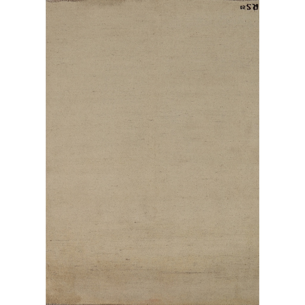 Solid Beige Gabbeh Modern Rug Hand-Knotted Wool Carpet - 4'1"x 5'8"