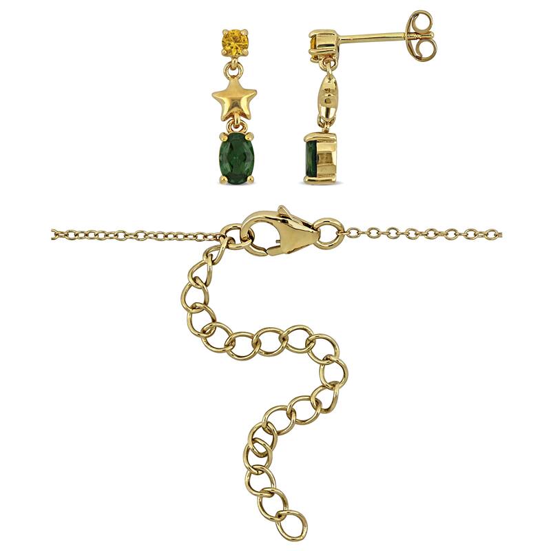 Miadora Yellow Silver 3 1/4TGW Multi-Gemstone Necklace and Earrings Set