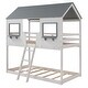 preview thumbnail 10 of 21, Designs Low Bunk Bed Twin Over Twin , Wood House Bunk Bed with Roof, Window, Guardrail, Ladder for Kids
