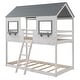 preview thumbnail 13 of 17, Playhouse Design Twin Over Twin Bunk Bed Wood Bed with Roof, Window, Guardrail, Ladder