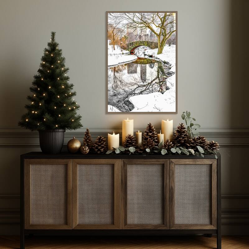 Central Park Winter No 7 by Murray Bolesta Framed Canvas Wall Art Print - Sylvie Dark Gold