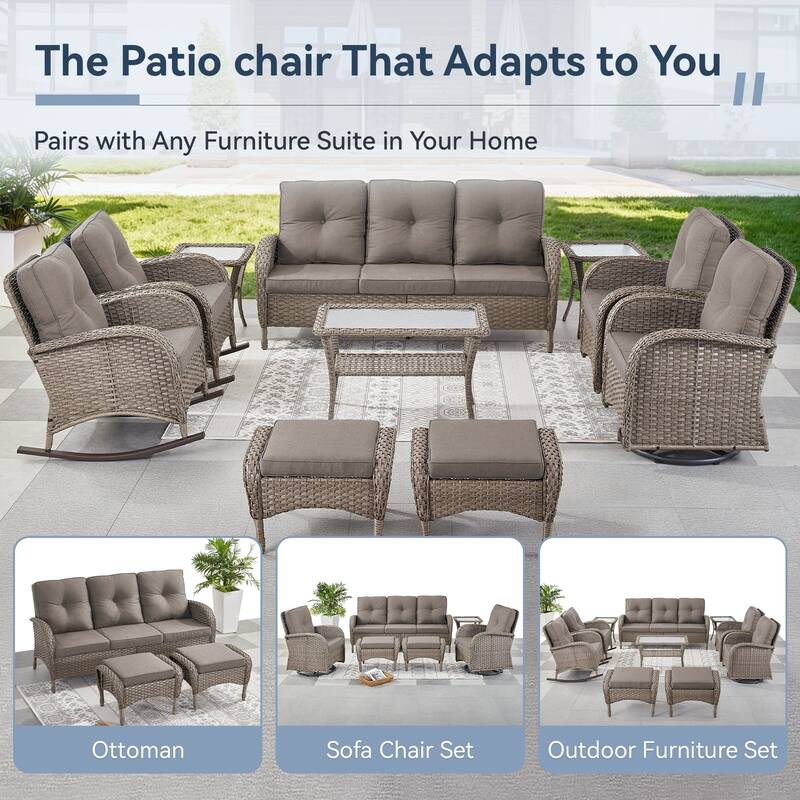 Gymojoy Versatile Outdoor Wicker Ottomans with Soft Cushions