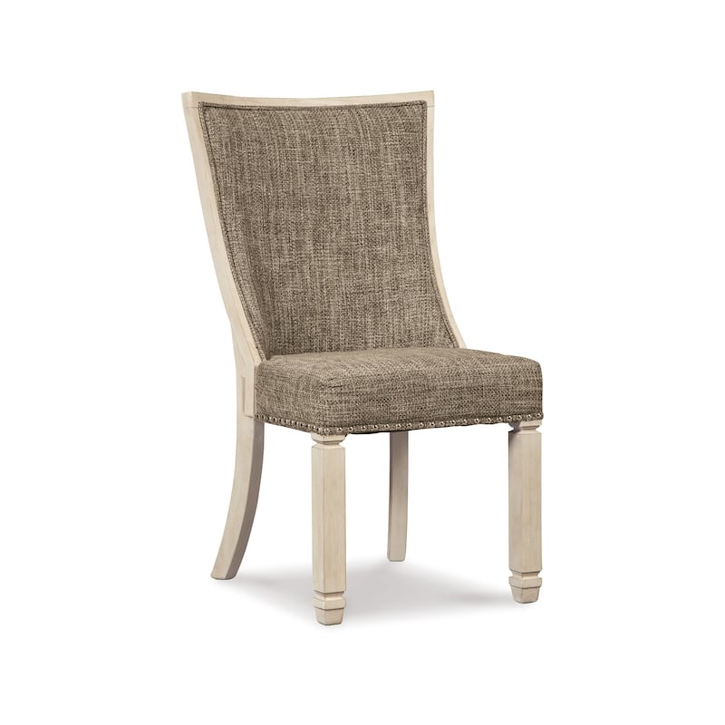 Bolan Dining Side Chair Set of 2, Lattice Back, Polyester, White Wood