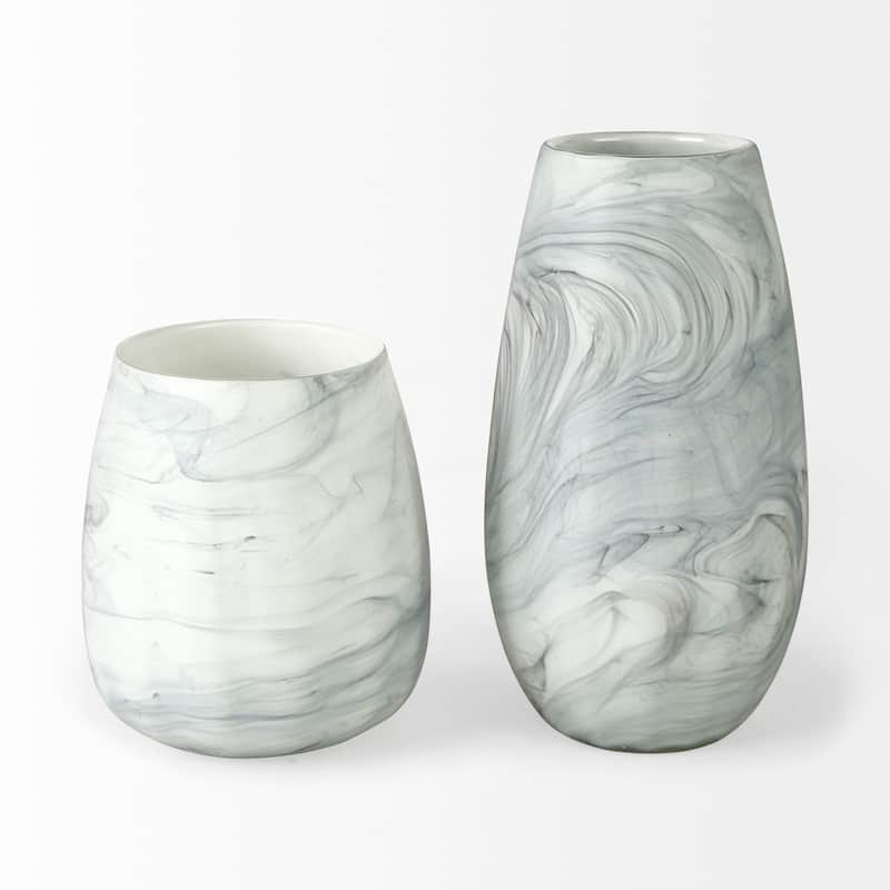 Volta I Short Gray/Cream Glass Abstract Pattern Vase - 7"W x 7"D x 8"H