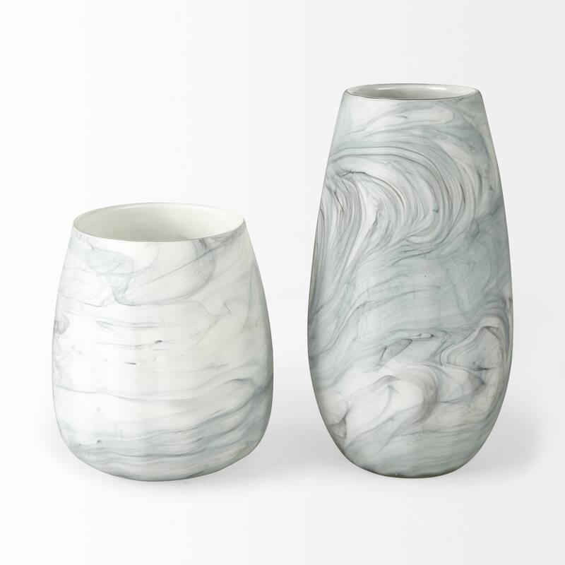 Volta II Tall White / Gray Abstract Pattern Glass Vase