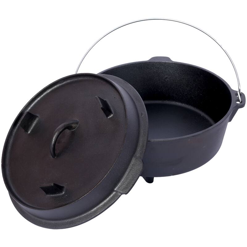 Pre-Seasoned Cast Iron Dutch Oven for Outdoor Camping, 2-in-1 Cast Iron Dutch Oven Pot with Versatile Skillet Lid - Black+8 Quart