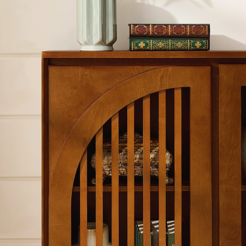 Mid Century Modern Fluted Sideboard Cabinet with 2 Outlet Holes, Buffet Cabinet with Storage