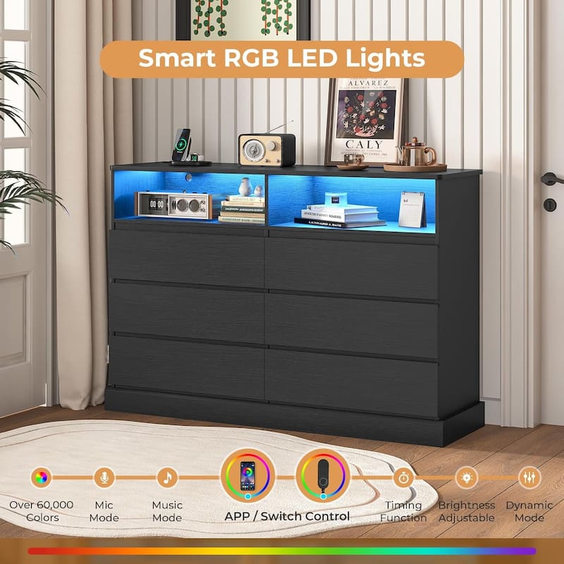 Bedroom Dresser Charging Station Storage Drawers Chest of Drawers
