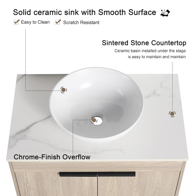 Malwee 24"/30" Floating Bathroom Vanity, Wall Mounted Bathroom Vanity with Ceramic Sink,Soft Close Doors
