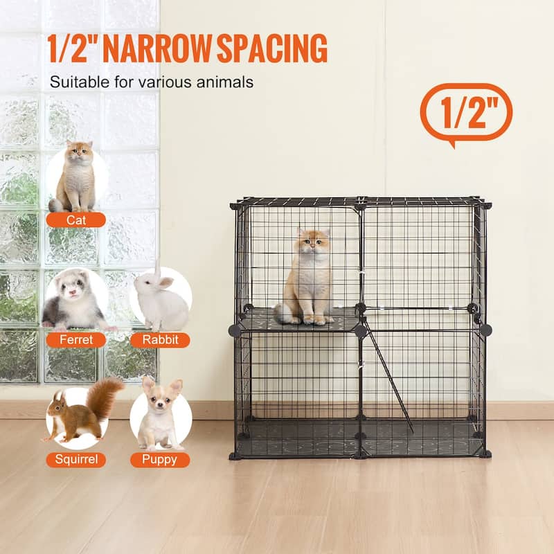 Black 2-Tier Cat Cage with 3 Doors Steel Wire Ramp, Spacious & Sturdy