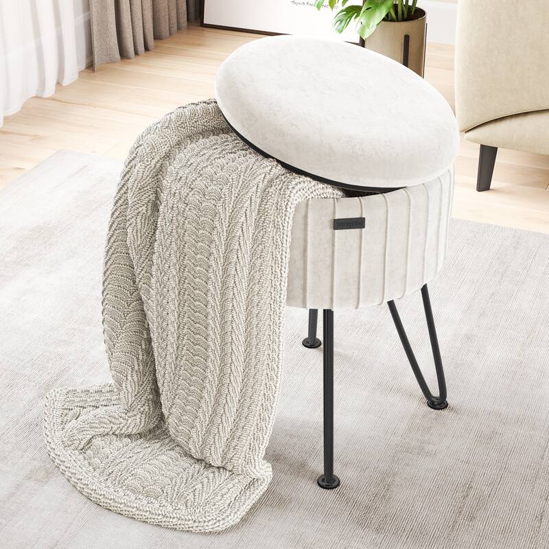 Emperyan Pleated Velvet Storage Ottoman, Modern Ottomans for Living Room and Bedroom