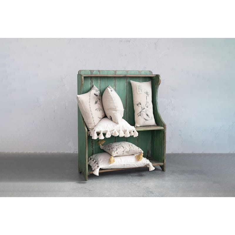 24" Linen Blend Lumbar Pillow with Saying Text, Flowers, and Bird Designs - 24.0"L x 12.0"W x 0.5"H