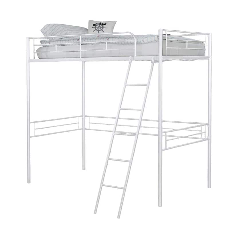 Contemporary White Metal Twin Loft Bed with Open Space Underneath