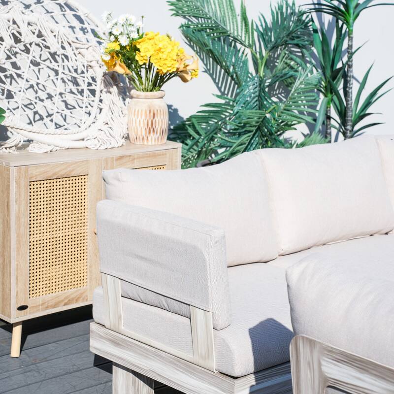 Patio Aluminum Sofa Set with Sponge-filled Cushion and Coffee Table