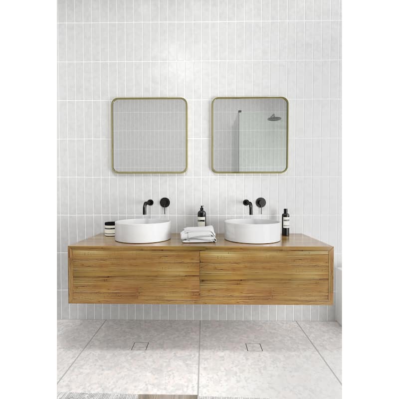 Glass Warehouse 22 in. H x 22 in. W Radius Corner Stainless Steel Framed Mirror