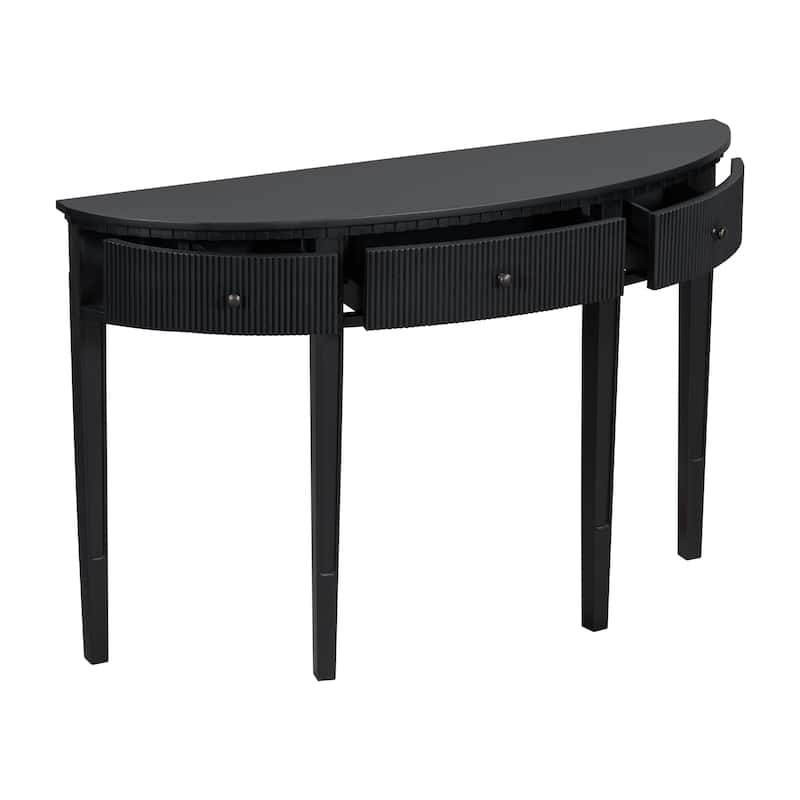 Curved Console Table with Vertical Stripe Drawer Fronts and 4 Legs