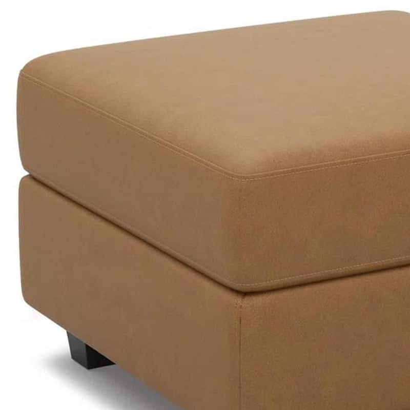 HomeRoots 26" Beige and Black Faux Leather Storage Ottoman