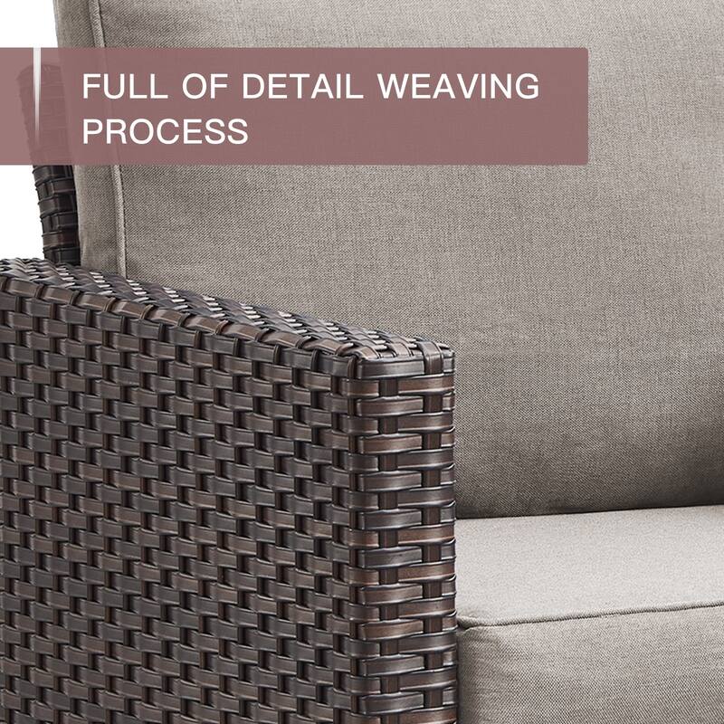 4 Pieces Patio Chair with Fire Table Brwon-Grey - Brown