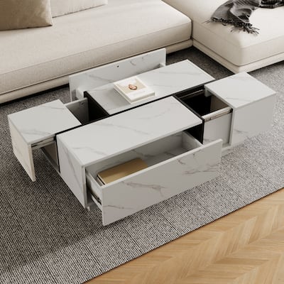 Rectangular Coffee Table, Sliding Top Coffee Table with 2 Drawers and 2 Hidden Storage, Living Room Cocktail Table