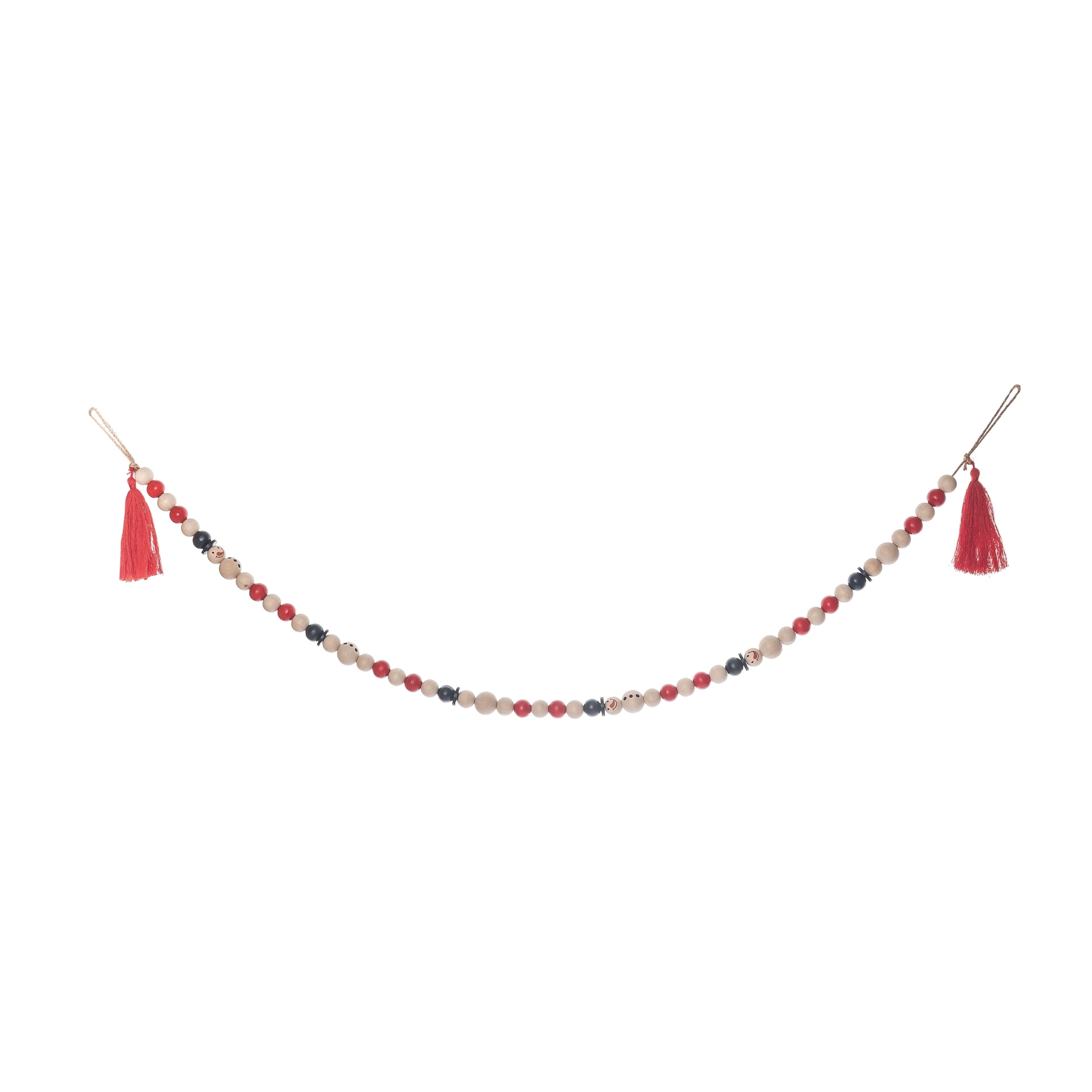 Multicolor Wood Bead Snowman Garland Festive Christmas Decor