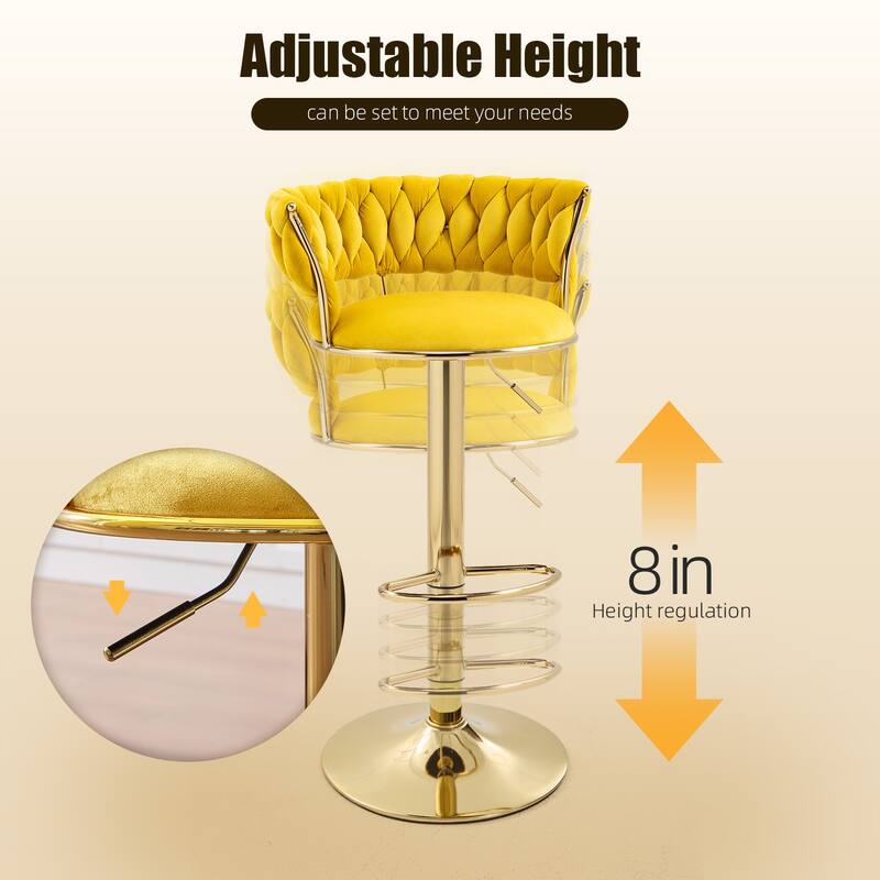 HOMEFUN Velvet Adjustable Height Swivel Armless Bar Stools With Golden Footrest(set of 2)