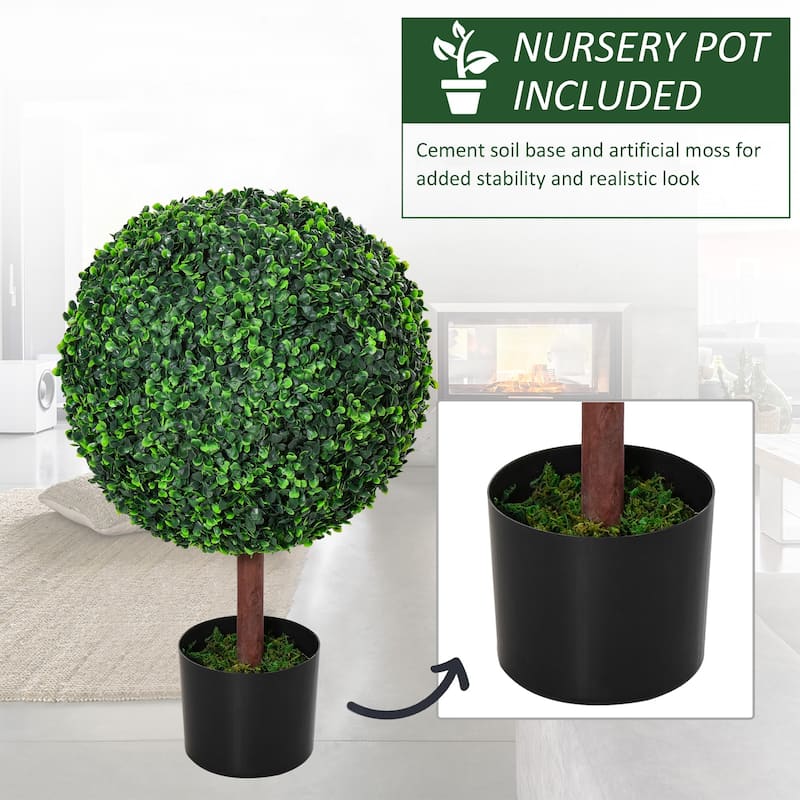 23.5" Artificial Boxwood Topiary Ball Tree, Fake Decorative Plant, Nursery Pot Included