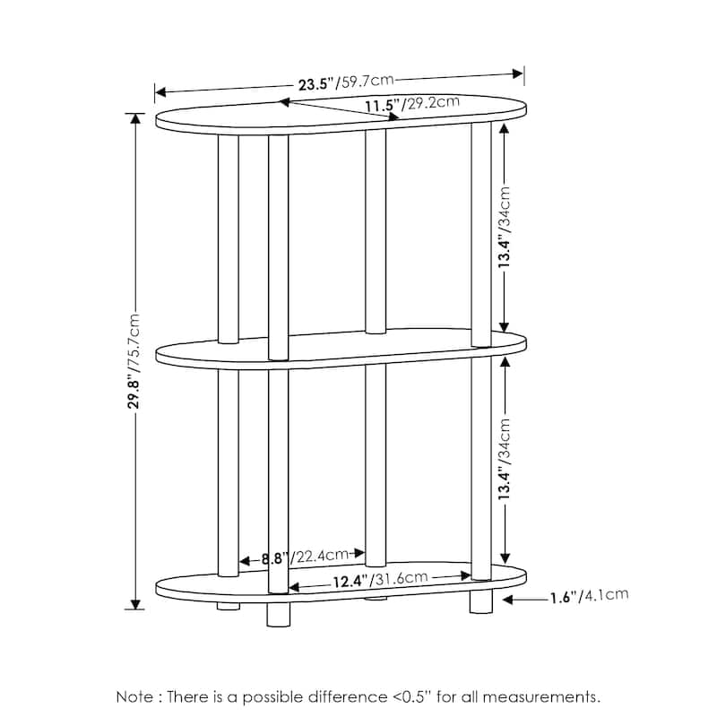 Furinno Turn-N-Tube No Tools 3-Tier Modern Oval Side Display Rack