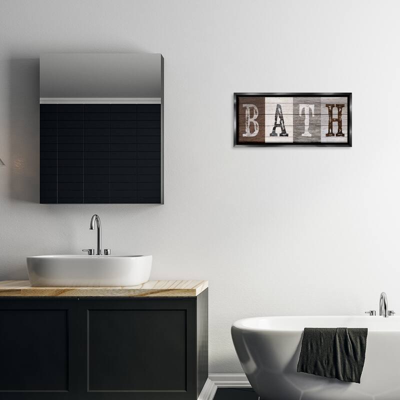 Stupell Rustic Bath Letters Framed Floater Canvas Wall Art Design By Susan Arnot