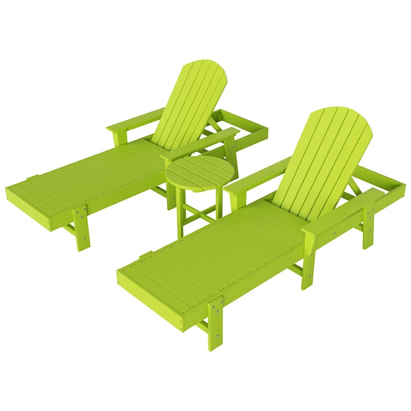 Polytrends Altura Poly Eco-Friendly All Weather Reclining Chaise Lounge with Arms & Side Table (3 Piece Set)