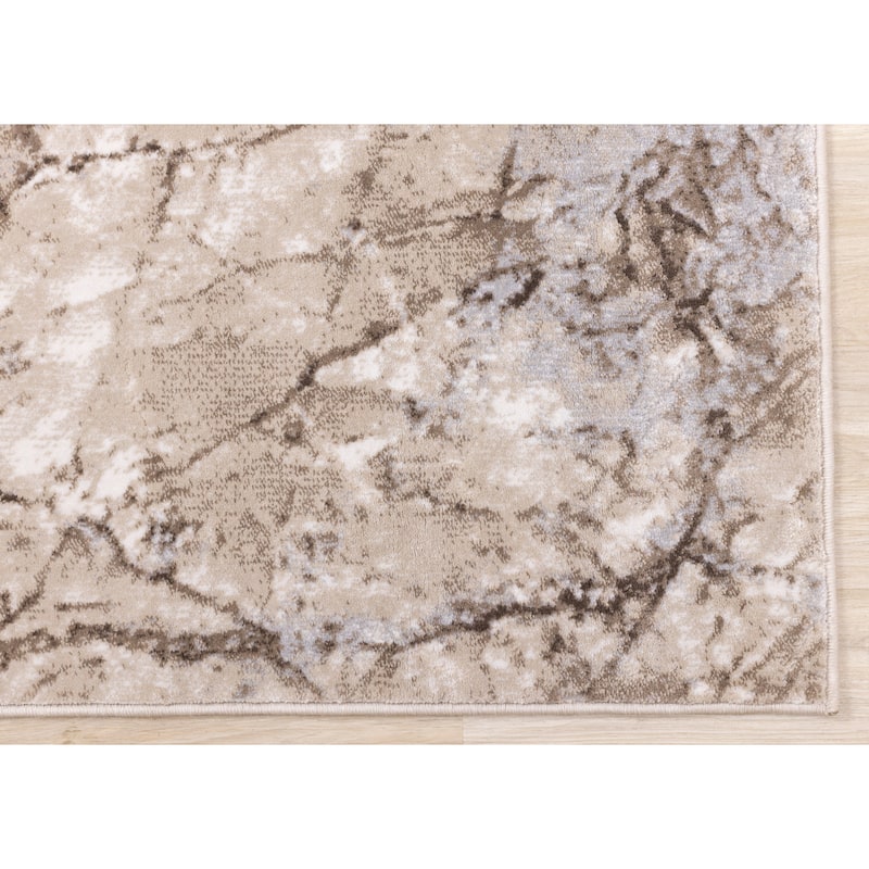London Collection - Beige Cream Brown Soft Abstract Indoor Area Rug, 5'3" x 7'7"