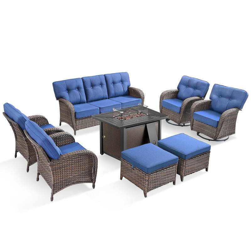Pocassy Outdoor 43 In Fire Table with Sofa Patio Swivel Chair Set