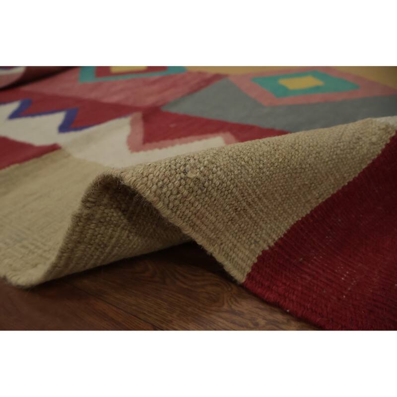 Hand Woven Oriental 100% Wool Carpet Southwestern Modern Multi-Colored Kilim Area Rug - 9' 10'' X 8' 0''