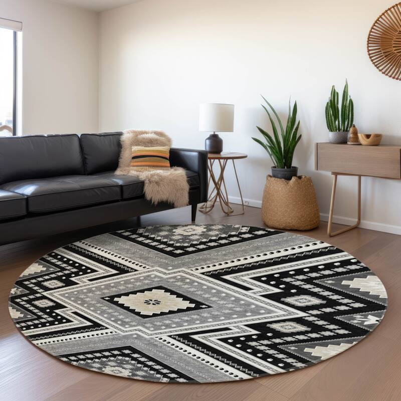 Premium Washable Super Soft Boho Global Mayfield Rug - Black - 8' x 8'